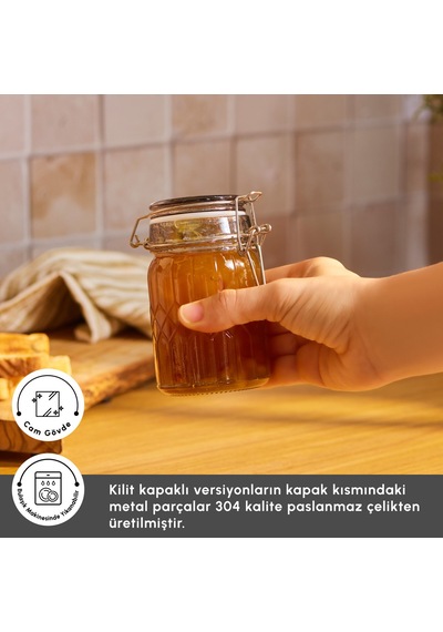 Karaca Storica Kilit Kapaklı Cam Kavanoz 230 Ml Gri