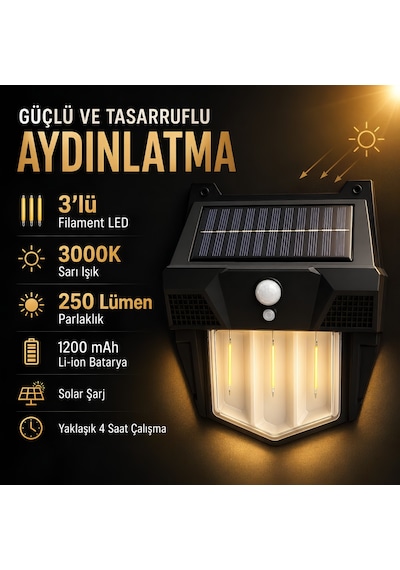 Panther Pt-2983 250 Lümen Solar Sensörlü Led Duvar Lambası Çok Renkli