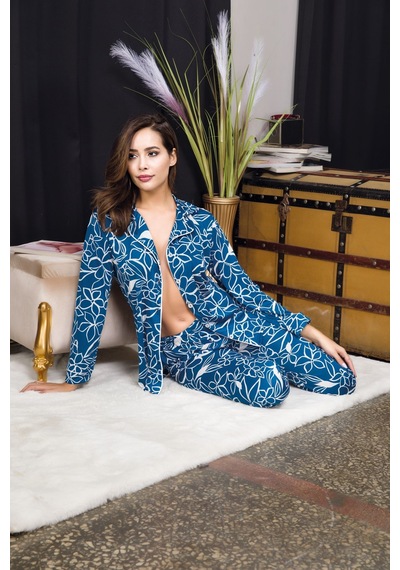 Bebekokusu Rahat Ve Şık Kadın Pijama - Mavi Mavi