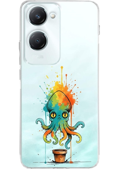 Vivo Y18 İle Uyumlu Splash Ahtapot Tasarımlı Şeffaf Silikon Kılıf Şeffaf