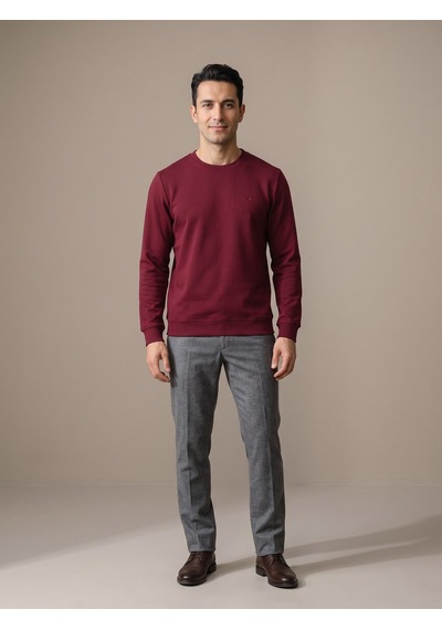 Maccali Erkek Bordo İki İplik Bisiklet Yaka Sweatshirt