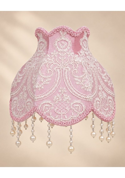Pudra Pembe Kadife Kaplı El Yapımı Prenses Model Abajur Şapkası 30x27cm Lambader İçin Uyumlu Değildi