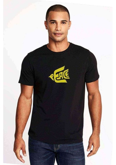 Peace Sarı Baskılı Siyah Erkek Tshirt