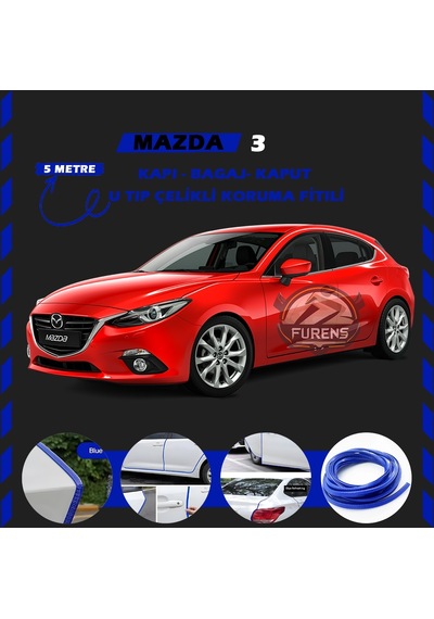 Mazda 3 Oto Araç Kapı Koruma Fitili 5metre Parlak Mavi Renk