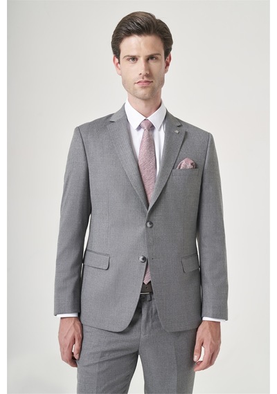 İmza Füme-gri Mono Yaka Çizgili 6 Drop Slim Fit Tam Astar Esnek Takım Elbise 1001260901 Füme - Gri