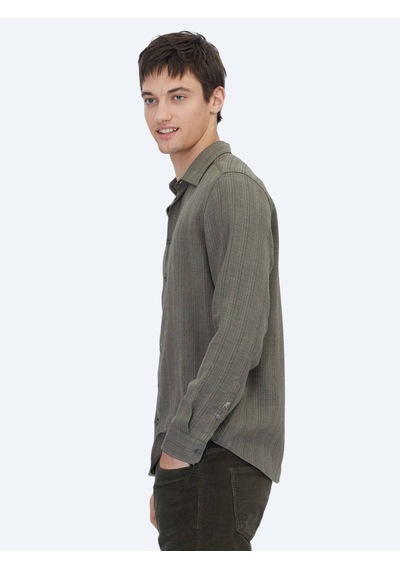 Kip Haki Çizgili Regular Fit Dokuma Casual Gömlek Haki Kip Haki Çizgili Regular Fit Dokuma Casual Gömlek Haki