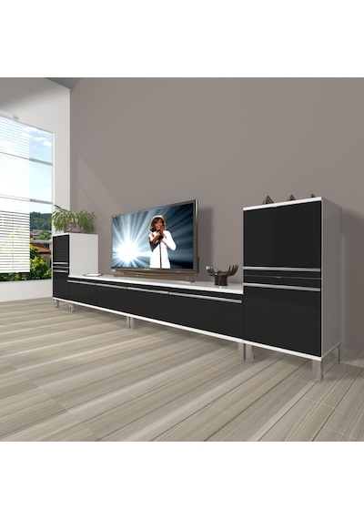 Decoraktiv Eko 9220t Mdf Krom Ayaklı Tv Ünitesi Tv Sehpası Beyaz - Siyah