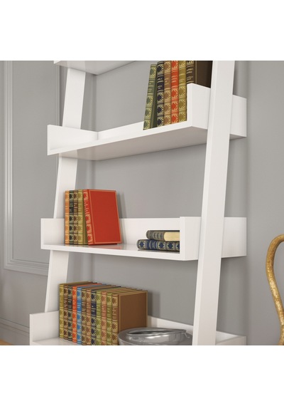 Pasifichome Only Raflı Beyaz Merdiven Kitaplık / Duvara Monte Kitaplık