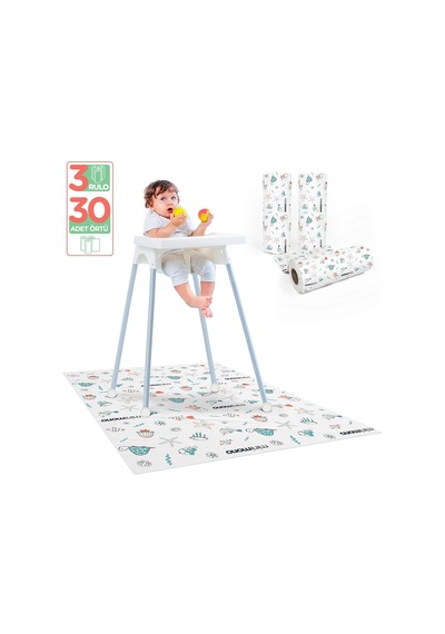 Minimono 3'lü Desen Mama Sandalyesi Altı Ve Aktivite Örtüsü - Mavi
