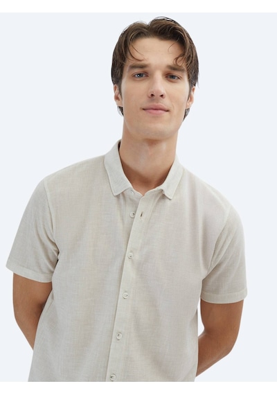 Kip Bej Desenli Regular Fit Casual Gömlek Bej