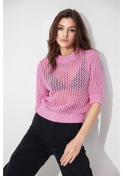Pembe Bisiklet Yaka Ajurlu Kazak