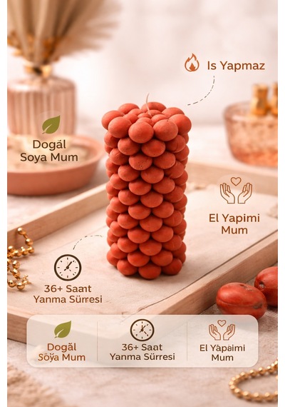 Soya Mum,dekoratif Lüks & El Yapımı Doğal Mum,uzun Yanma Süreli Ev Hediyesi,ev Süsü Kırmızı 360 G Kırmızı