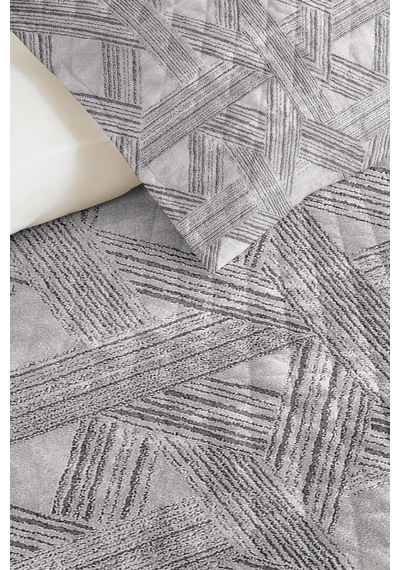 Gri Geometrik Modern Genç Odası Tek Kişilik Pike Takımı-antrasit Minimal Yatak Örtüsü-160x220 Cm Kırçıllı Misk Kuşağı