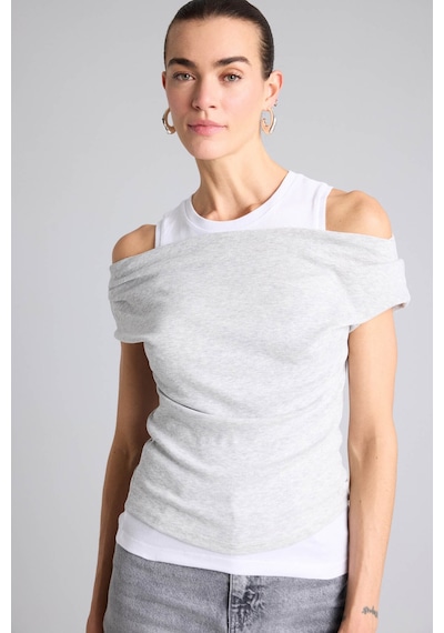 Defacto Slim Fit Çift Katmanlı Ribana Gri Kadın T-shirt G9546ax/gr210