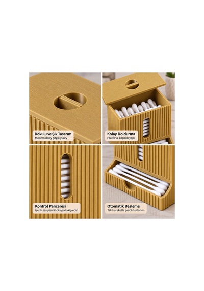 Modern Tasarım Kulak Çubuğu Dispenseri Kapaklı Banyo Makyaj Pamuk Düzenleyici Organizer - Gold