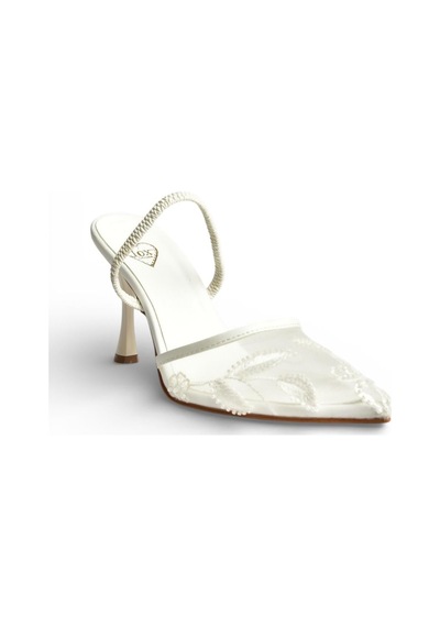 Fox Shoes Y752276315 Beyaz File Boncuk İşlemeli İnce Topuklu Kadın Ayakkabı