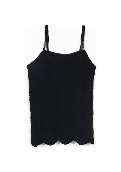Halter Yaka Boncuk Detaylı Askılı Triko Top Sıyah