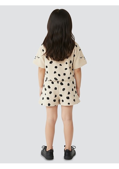 Denokids Leopar Kız Çocuk Havlu Şort T-shirt Takım Çok Renkli