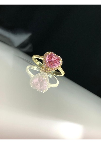 Swarovs'ki Taşlı Pembe Kalpli 925 Ayar Gümüş Sevgiliye Eşe Hediye Yüzük