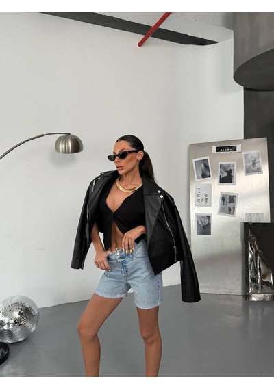 HerTon Yüksek Bel Mom Jean Şort Denim