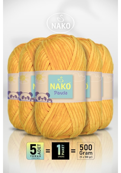 Panda - Koyu Sarı 3116 - 5'li Paket - 100gr/120m - Kadife El Örgü İpi - Amigurumi Punch İpi