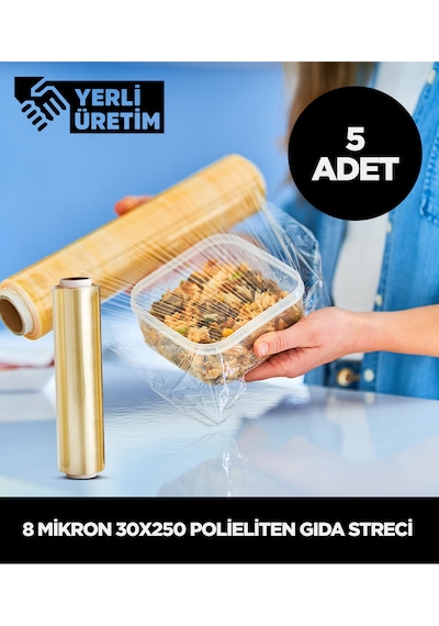 8 Micron 30x250 Polietilen Gıda Streci 5 Adet