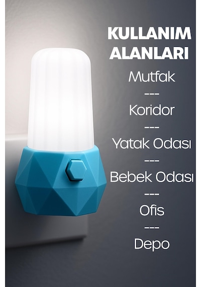 Gece Lambası Prizma Tip 2 Mod Sarı-beyaz Işık Tuşlu Koridor Hol Işığı Uyuma Işığı Turkuaz Gc07 Mavi