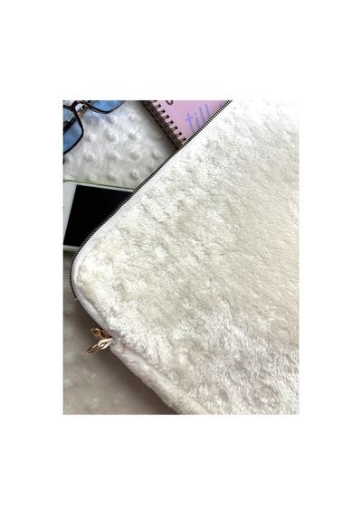 Toscase Beyaz 13-13.3-14 Inch Peluş Apple Uyumlu MacBook, Peluş Laptop Çantası Beyaz Beyaz