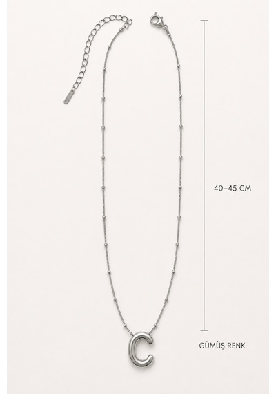 Gümüş C Harfi Uçlu Minimal Kadın Kolye 40 45 Cm Renkli