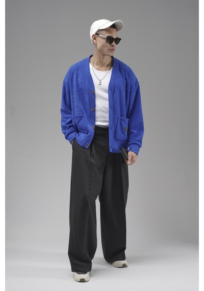 King-Brich Logo Detaylı Oversize Kalıp Erkek Hırka Saks