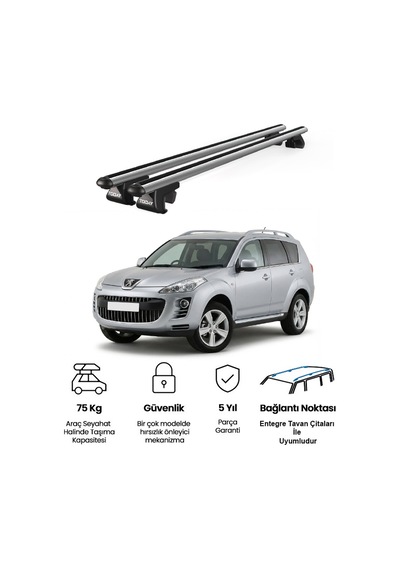Venüs Peugeot 4007 2008-2012 Uyumlu Gri Ara Atkı Port Bagaj Tavan Barı