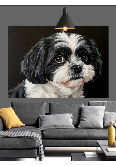 Shih Tzu Köpeği Siyah Beyaz Dekoratif Kanvas - Mdf Ahşap Tablo