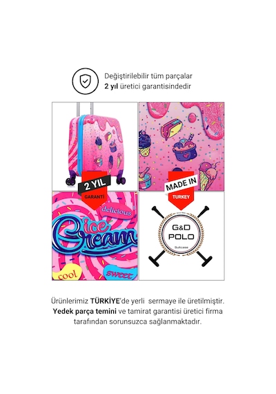 Gedox Kids Pembe Dondurma Mavi İce Cream Desenli Kız Çocuk Valizi 152.02 Pembe Dondurma Mavi İce Cream