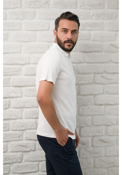 San&fa Slimfit Fermuar Kapamalı Rayon Kumaş Likralı Polo Yaka T-shirt Beyaz