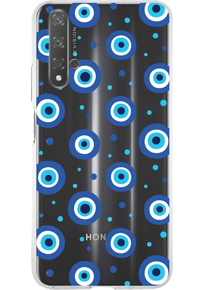 Huawei Nova 5t İle Uyumlu 1mm Slim Fit Nazar Boncuğu 1 Baskılı Şeffaf Kılıf Şeffaf