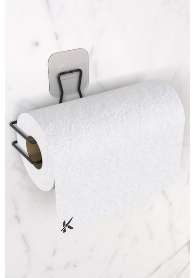 Karteya Sticker Yapışkanlı Dekoratif Rulo Havlu Tutacağı Şık Banyo Mutfak Tezgah Aksesuarı Rulo Havluluk Siyah