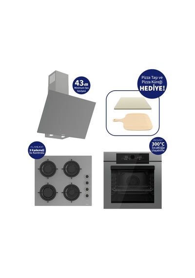 Ferre Pizzart & Fryart QEP65CPR+CS208-FA+D079-SA Ankastre Set Gri