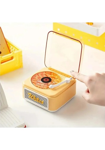 Belirtilmemiş Nostalji Mini Plak Görünümlü Radyolu Bluetooth Hoparlör 3d Ses Dalgası Retro Müzik Plak Sarı