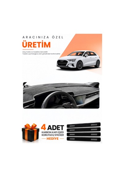 Audi A3 2020-2026 Uyumlu Torpido Koruma Örtüsü Oto Kılıfı - Siyah Gri