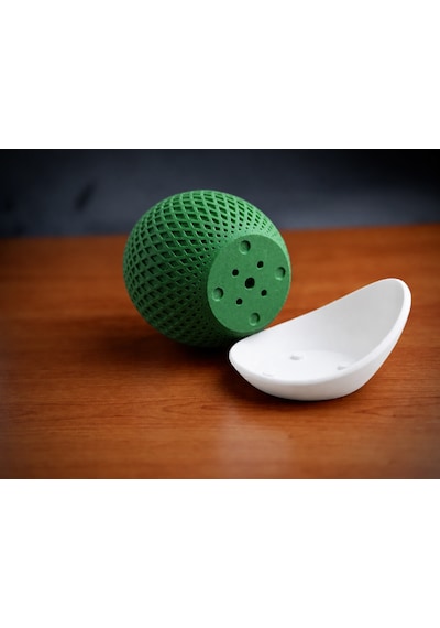 3d Baskı Küre Saksı - Kafes Dokulu İki Parçalı Dekoratif Saksı - Yeşil-beyaz