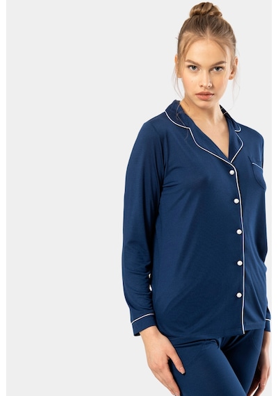 Türen Düz Uzun Kollu Gömlek Yaka Pijama Takım 3365/lacivert 001 Türen Düz Uzun Kollu Gömlek Yaka Pijama Takım 3365/lacivert 001