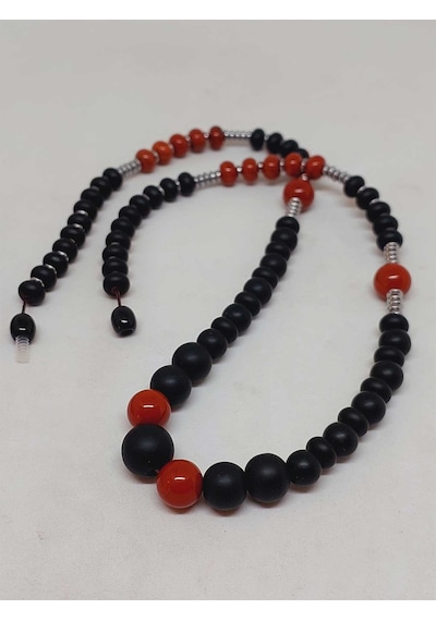 Kırmızı Jasper Taşı & Oniks Taşı Tasarım Unisex Kolye 54416