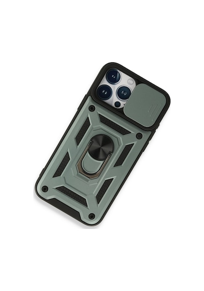 Apple iPhone  Uyumlu,  15 Pro Kılıf Pars Lens Yüzüklü Silikon - Yeşil