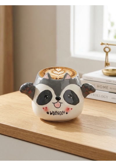 3d Hayvan Figürlü Seramik Kupa 400 Ml Gri