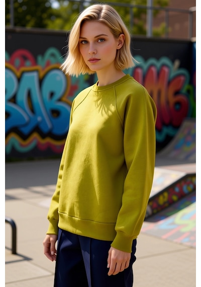 Benerly Kadın Bisiklet Yaka Reglan Kol Düz Örme Sweatshirt Fonksiyonel Da Yeşil