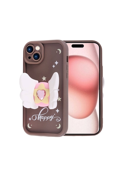 Apple     Uyumlu iPhone 15 Kılıf Kamera Korumalı Figür Tasarımlı Zore Kapya Kapak Pembe Koyu