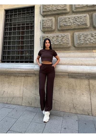 WeShaya Kahve Modal Elastan Bisiklet Yaka Takım Kahve WeShaya Kahve Modal Elastan Bisiklet Yaka Takım Kahve