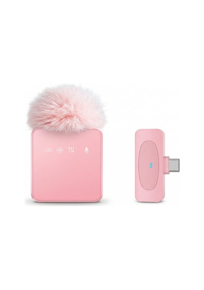 Puffmic Pembe Tüylü Kablosuz Tekli Yaka Mikrofonu Type-c Lighting Uyumlu Canlı Yayın Mikrofonu