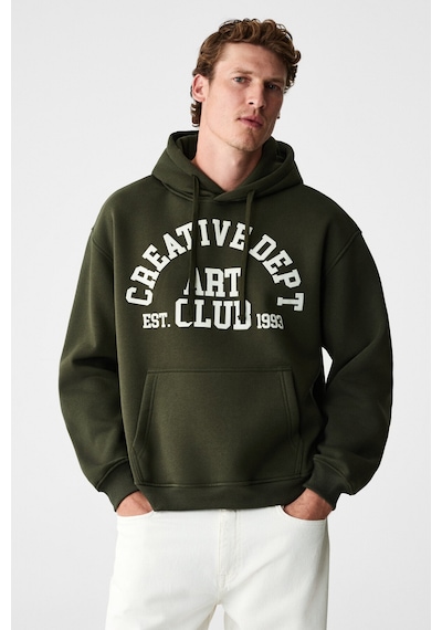 Grımelange Cassıan Erkek Önü Kabaran Baskılı Kapüşonlu Kordonlu Kanguru Cepli Haki Sweatshirt Haki