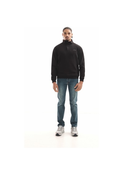 Boğazlı Sweatshirt Siyah